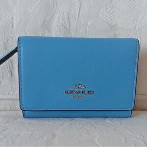 NWT Coach CR799 Micro Snap Wallet Refined Calf Leather - Pool Blue